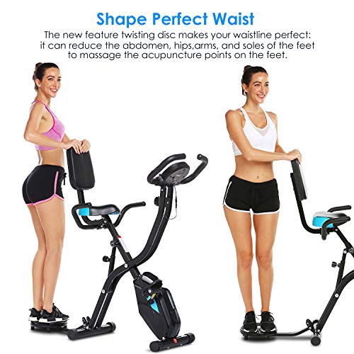 Teopeokl Folding Exercise Bike with APP Connection, Indoor Cycling Bike 125 kg Capacity X-Bike, with 10-level Adjustable Resistance Foldable Exercise Bike, Pulse Measurement, Twister Plate, Save Space | The Storepaperoomates Retail Market - Fast Affordable Shopping