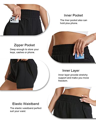 Blooming Jelly Womens 2 in I Running Shorts Sport Workout Shorts Athletic Shorts with Pockets 2023 (Small, Black) | The Storepaperoomates Retail Market - Fast Affordable Shopping