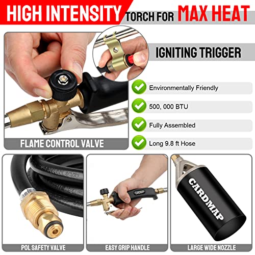 Propane Torch Burner Weed Torch High Output 500,000 BTU with 9.8FT Hose,Heavy Duty Blow Torch Flame Control and Turbo Trigger Push Button Igniter,with 1 LB Propane Adapter,for Garden Ice Snow Road | The Storepaperoomates Retail Market - Fast Affordable Shopping