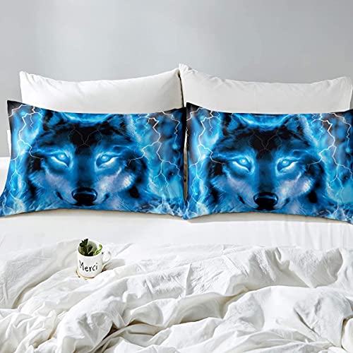 Wolf Bed Sheet Set Safari Animal Bedding Sheets Cool Wildlife Style Fitted Sheet for Boys Girls Kids Bedroom Decor Glitter Blue Wild Wolf Bed Cover With 1 Flat Sheet+ 1 Fitted Sheet+ 1 Pillowcase Twin | The Storepaperoomates Retail Market - Fast Affordable Shopping