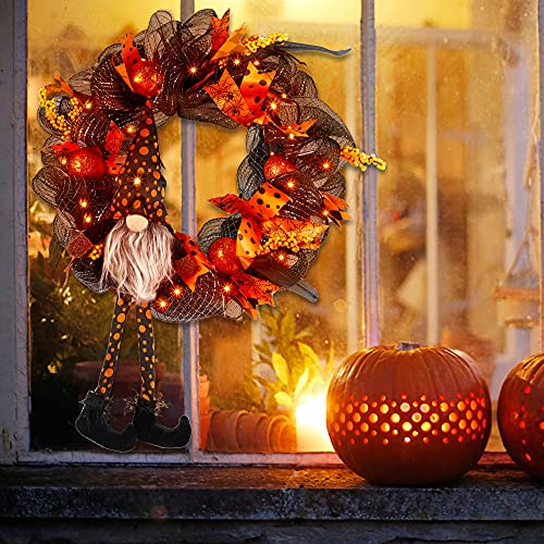 yosager Halloween Wreaths, Halloween Decorations Gnome Black Wreath, Lighted with 30 LED Orange Copper Lights, Front Door Wall Light up Elf Wreath Ornaments Holiday Party Thanksgiving Decor | The Storepaperoomates Retail Market - Fast Affordable Shopping