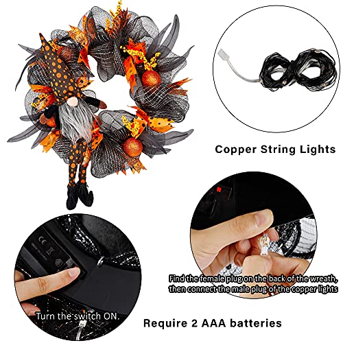 yosager Halloween Wreaths, Halloween Decorations Gnome Black Wreath, Lighted with 30 LED Orange Copper Lights, Front Door Wall Light up Elf Wreath Ornaments Holiday Party Thanksgiving Decor | The Storepaperoomates Retail Market - Fast Affordable Shopping