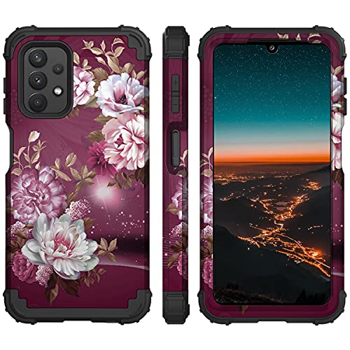 Sterker for Galaxy A32 5G Case, Heavy Duty Shockproof Soft Silicone Rubber Bumper+Hard Plastic Hybrid Protective Case for Samsung Galaxy A32 5G 2021/Galaxy A12 2020 (6.5″) – Pink Purple Flowers | The Storepaperoomates Retail Market - Fast Affordable Shopping
