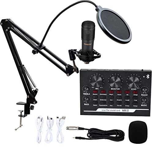 Podcast Equipment Bundle, BM-800 Mic Kit and V8Ⅱ Live Sound Card with Audio Mixer, Mic for Gaming, Live Streaming, Podcasting, Music Recording, with Adjustment Arm Stand by UBUISOTKZ