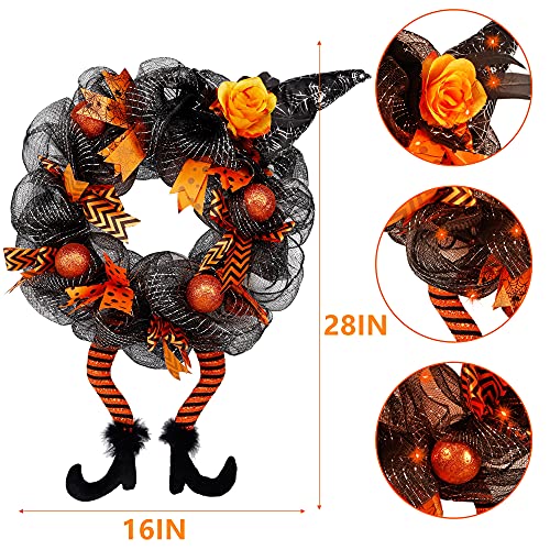 yosager Halloween Wreaths, Halloween Decorations Witch Hat and Legs Wreath, Lighted with 30 LED Orange Lights, Front Door Wall Light up Wreath Ornaments Holiday Party Thanksgiving Decor | The Storepaperoomates Retail Market - Fast Affordable Shopping
