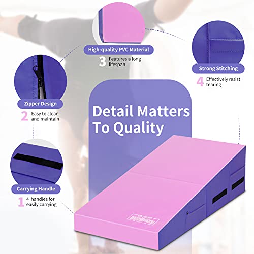 GYMAX Incline Gymnastic Mat, Folding Cheese Wedge Mat with Carry Handle and Waterproof Leather, Kids Home Tumbling Mat for Martial Dance Stretch (Pink+Purple) | The Storepaperoomates Retail Market - Fast Affordable Shopping