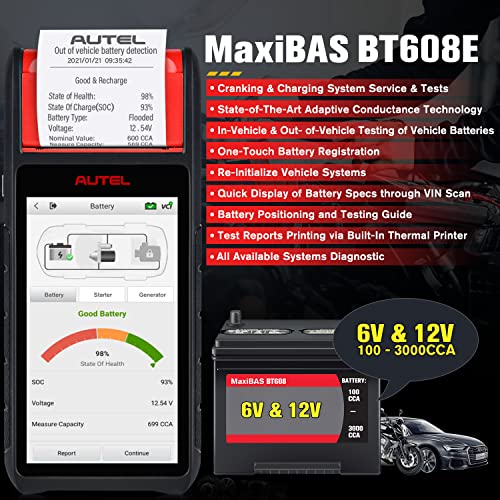 Autel Battery Tester MaxiBAS BT608(E) with Advanced Adaptive Conductive Technology, 2022 Upgraded of BT508 / BT506, All System Diagnostic, Cold Cranking & Charging Analyzer, Built-in Printer | The Storepaperoomates Retail Market - Fast Affordable Shopping