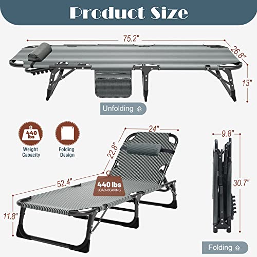 Portable Folding Camping Cot Bed, Adjustable 4-Position Adults Reclining Folding Chaise with Pillow, Outdoor Portable Folding Lounge Chair Sleeping Cots, Perfect for Camping, Pool, Beach, Patio | The Storepaperoomates Retail Market - Fast Affordable Shopping