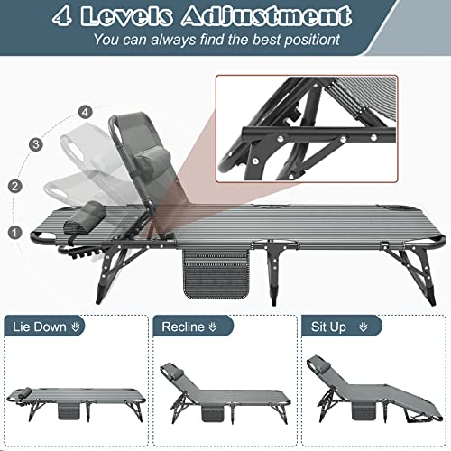 Portable Folding Camping Cot Bed, Adjustable 4-Position Adults Reclining Folding Chaise with Pillow, Outdoor Portable Folding Lounge Chair Sleeping Cots, Perfect for Camping, Pool, Beach, Patio | The Storepaperoomates Retail Market - Fast Affordable Shopping