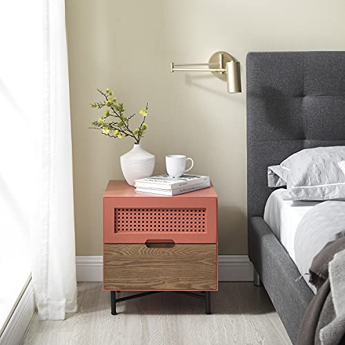 Zouron Nightstand 2-Tier with MDF Frame, 2-Drawer End Table Home Side Table File Cabinet Storage Table for Home Office Bedside Cabinets with Sliding Drawer, Full Assembly, Orange
