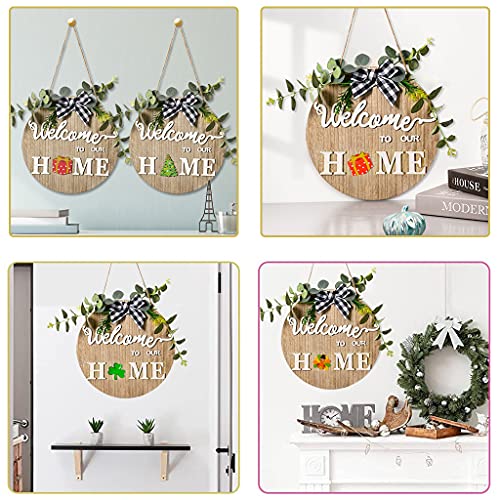 Interchangeable Welcome Home Sign for Front Door, Seasonal Front Porch Decor, Rustic Welcome Wreaths Sign with 9 Changeable Seasonal Icons, Round Wooden Hanging Sign for Housewarming Gift, Christmas | The Storepaperoomates Retail Market - Fast Affordable Shopping