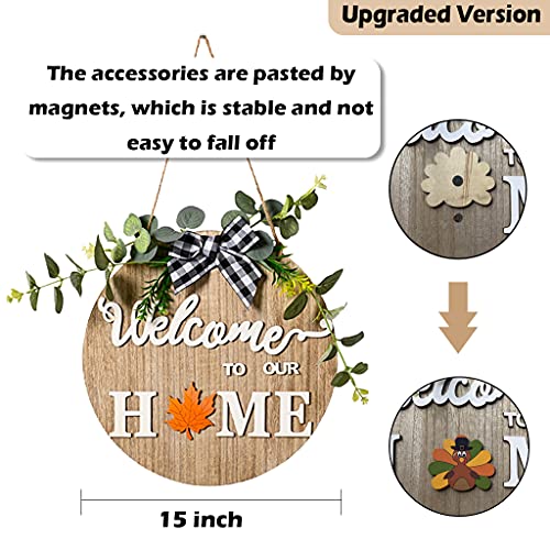 Interchangeable Welcome Home Sign for Front Door, Seasonal Front Porch Decor, Rustic Welcome Wreaths Sign with 9 Changeable Seasonal Icons, Round Wooden Hanging Sign for Housewarming Gift, Christmas | The Storepaperoomates Retail Market - Fast Affordable Shopping