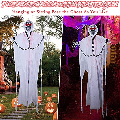 75 Inch Halloween Hanging Ghost Decorations, Hanging Skeleton Grim Reapers with LED Glow Eyes, Scary Creepy Props for Indoor Outdoor Yard Carrying Hanging Party Decor | The Storepaperoomates Retail Market - Fast Affordable Shopping