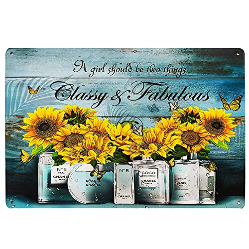 ZOVSON A Girl Should Be Two Things Classy and Fabulous Rustic Sunflower Decor Vintage Metal Signs Farmhouse Decor for Home Garden 8X12Inch