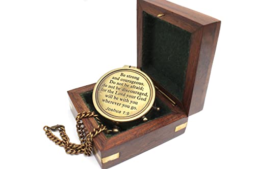 Be Strong and Courageous Do Not Be AfraidAntique Nautical Vintage Directional Magnetic Compass with Famous Scripture Quote Engraved Baptism Gifts with Wooden Case for Loved Ones, Son, Father, Love, | The Storepaperoomates Retail Market - Fast Affordable Shopping