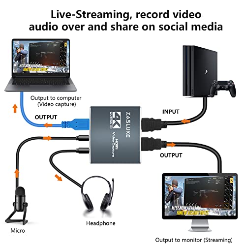 ZasLuke Capture Card, Audio Video Capture Card Record in 1080P 60FPS for Gaming/Live Streaming/Video Conference, Works for Nintendo Switch/PS4/Xbox One/Camera/PC- (Space Grey) | The Storepaperoomates Retail Market - Fast Affordable Shopping