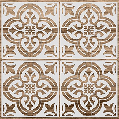 4 Pieces Reusable Tile Stencil 12 x 12 Inches Wall Templates Tile Pattern Stencil Drawing Templates for DIY Scrapbooks Wall Floor Home Decors (Mandala Style) | The Storepaperoomates Retail Market - Fast Affordable Shopping