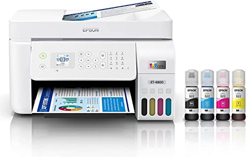 Epson EcoTank ET-4800 Wireless All-in-One Supertank Color Inkjet Printer, White – Print Copy Scan Fax – 10.0 ppm, 5760 x 1440 dpi, Voice Activated, 30-Sheet ADF, Ethernet | The Storepaperoomates Retail Market - Fast Affordable Shopping