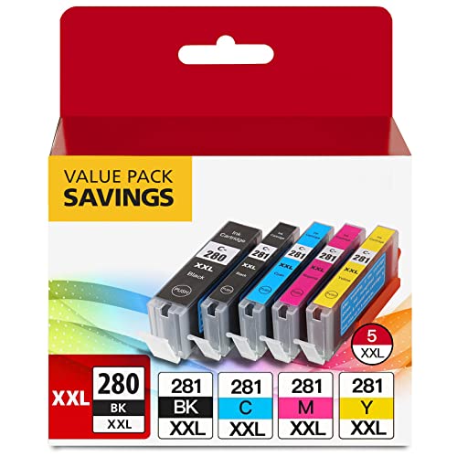 PGI-280XXL/CLI-281XXL 5 Color Value Pack Replacement for Canon 280 281 Ink Cartridges Compatible with PIXMA TR7520 TR8520 TS6120 TS6220 TS8120 TS8220 TS9120 TS9520 TS6320 TS9521C Printer | The Storepaperoomates Retail Market - Fast Affordable Shopping