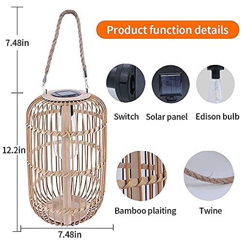 Solar Hanging Lanterns Outdoor Waterproof,Bamboo Natural Vintage Style Lights with LED Edison Bulb,Decorative Solar Table Lamp for Patio Yard Garden Wedding Home Decor | The Storepaperoomates Retail Market - Fast Affordable Shopping