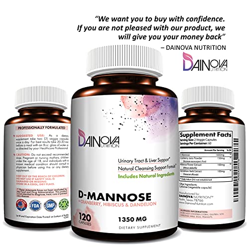 D Mannose Capsules 1350mg I D-Mannose with Cranberry for Urinary Tract Support, Urinary Tract Health for Women, UTI Prevention & Cleanse. W/ Hibiscus & Dandelion, 120 Veggie Capsules | The Storepaperoomates Retail Market - Fast Affordable Shopping