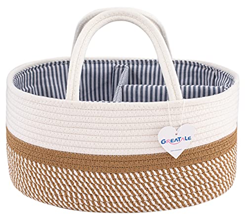 GREATALE Baby Diaper Caddy Organizer – Portable Rope Nursery Storage Bin for Changing Table & Car – Diaper Storage Basket with Removable Divider (Brown) | The Storepaperoomates Retail Market - Fast Affordable Shopping