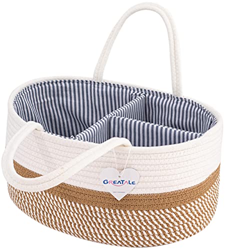GREATALE Baby Diaper Caddy Organizer – Portable Rope Nursery Storage Bin for Changing Table & Car – Diaper Storage Basket with Removable Divider (Brown) | The Storepaperoomates Retail Market - Fast Affordable Shopping