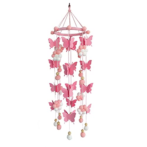 HONUTIGE Baby Crib Mobile Cute Butterfly Felt Ball Mobile Ceiling Mobile Hanging Decoration for Baby Nursery Room Decor (Pink) | The Storepaperoomates Retail Market - Fast Affordable Shopping