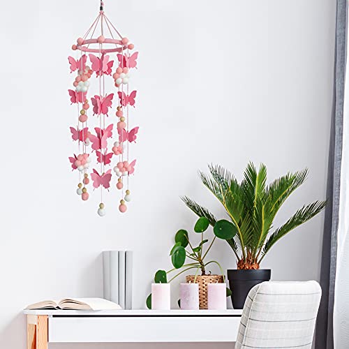 HONUTIGE Baby Crib Mobile Cute Butterfly Felt Ball Mobile Ceiling Mobile Hanging Decoration for Baby Nursery Room Decor (Pink) | The Storepaperoomates Retail Market - Fast Affordable Shopping