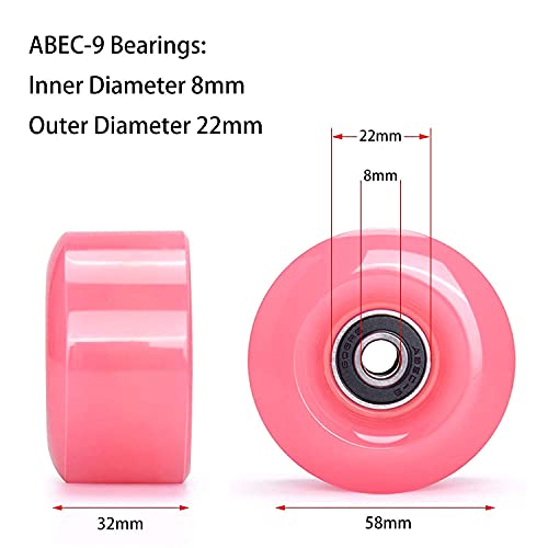 TOBWOLF 8 Pack 82A Quad Roller Skate Wheels with PU Toe Stoppers, 58mm x 32mm Outdoor/Indoor Double Row Roller Skating Wheels Replacements ABEC 9 Bearings w/Bolts & Screw Driver – Cute Pink | The Storepaperoomates Retail Market - Fast Affordable Shopping
