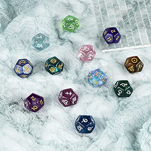 12 PCS Tarot Cards Dice D12 Astrological Dice Resin Pearl Constellation Sign 12-Sided Dice for Astro Divination Gaming Accessory | The Storepaperoomates Retail Market - Fast Affordable Shopping