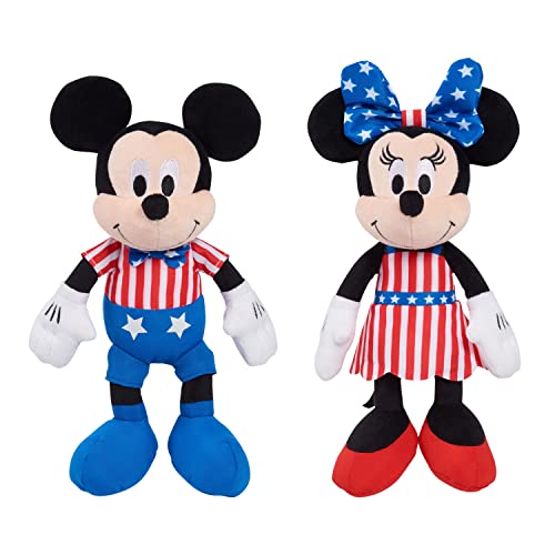 Just Play Disney Patriotic Bean Plush Mickey Mouse and Minnie Mouse, 4th of July Independence Day Decorations, Officially Licensed Kids Toys for Ages 2 Up, Gifts and Presents