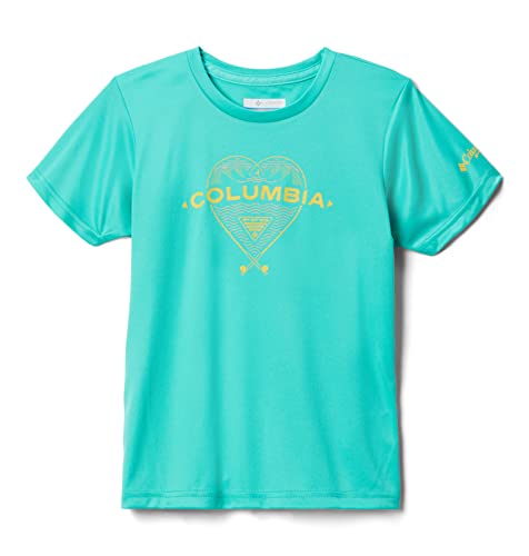 Columbia Youth Girls Tidal Tee PFG Heart Short Sleeve, Electric Turquoise/Sun Glow, Large