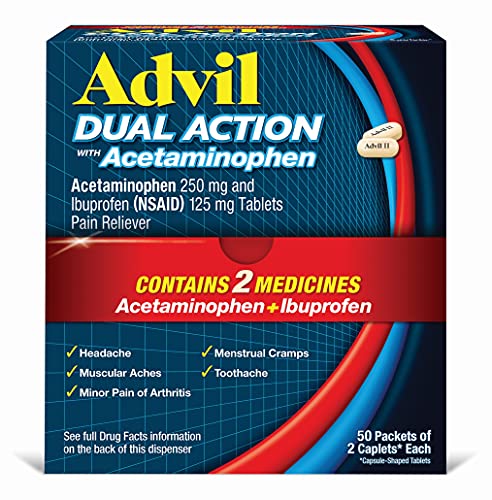 Advil Dual Action Coated Caplets with 250 Mg Ibuprofen and 500 Mg Acetaminophen Per Dose (2 Dose Equivalent) for 8 Hour Pain Relief – 2 Count x 50 | The Storepaperoomates Retail Market - Fast Affordable Shopping
