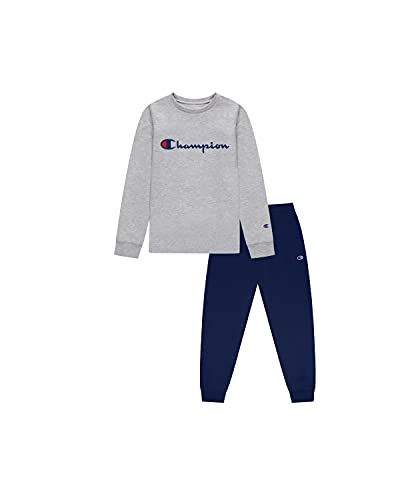 Champion Heritage Kids Boys Crew Neck Long Sleeve Tee Shirt and Fleece Jogger Sweatpant 2 Piece Set Kids Clothes (6, Oxford Heather/Navy Classic Script) | The Storepaperoomates Retail Market - Fast Affordable Shopping