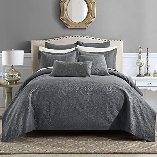 AiJar Home Grey Quilt Set Bedspread Coverlet 3 Piece – King Size – Medallion Pattern – Ultra Lightweight Soft Microfiber Bedding Cover (King (106″x96″), Grey) | The Storepaperoomates Retail Market - Fast Affordable Shopping