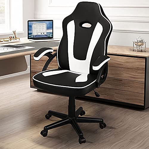 Ninecer Ergonomic Gaming Chair Cheap, Racing Style Office Chair Computer Chair, PU Material with Padded Armrests and Height Adjustment Video Game Chair (White) | The Storepaperoomates Retail Market - Fast Affordable Shopping