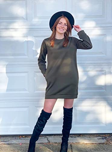Miselon Womens Long Sleeve Mini Sweater Dresses Casual Pullover Sweatshirt Dresses (Army Green, Medium) | The Storepaperoomates Retail Market - Fast Affordable Shopping