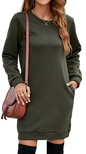 Miselon Womens Long Sleeve Mini Sweater Dresses Casual Pullover Sweatshirt Dresses (Army Green, Medium) | The Storepaperoomates Retail Market - Fast Affordable Shopping