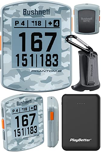 Bushnell Phantom 2 (Gray Camo) GPS Golf Handheld Power Bundle | with PlayBetter Portable Charger | Distance Rangefinder Device | Built-in Magnetic Mount, 38,000+ Courses, Accurate Distances