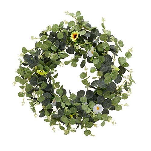 Artificial Eucalyptus Wreath with Flowers for Front Door, Spring Home Decor (18 in) | The Storepaperoomates Retail Market - Fast Affordable Shopping