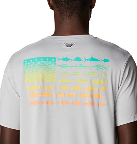 Columbia Men’s PFG Fish Flag Tech Tee Short Sleeve, Cool Grey/Electric Turquoise Gradient, Medium | The Storepaperoomates Retail Market - Fast Affordable Shopping