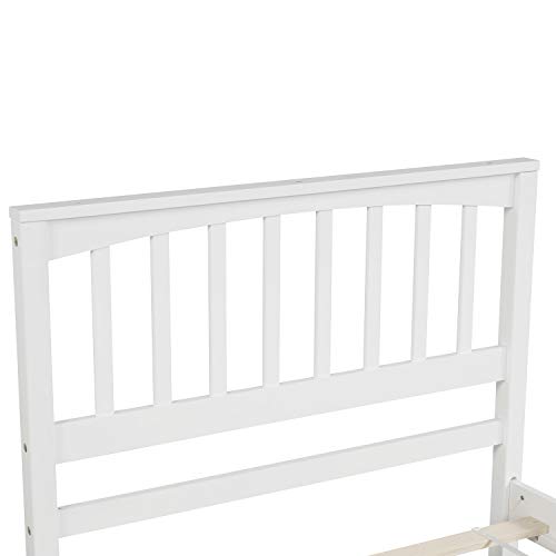 P PURLOVE Solid Wood Twin Size Platform Bed Wooden Bed Frame with Headboard for Guests Room,Bedroom(White) | The Storepaperoomates Retail Market - Fast Affordable Shopping