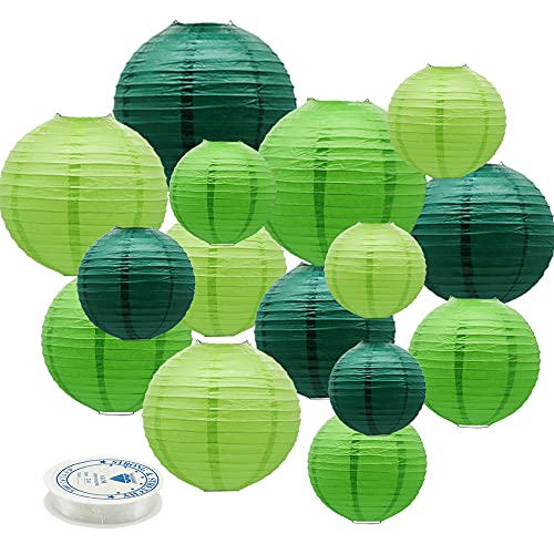 Meiduo Paper Lanterns Party Decorations Green – Hanging Paper Lanterns Indoor Outdoor – Football Theme Birthday Baby Shower Graduation Wedding St. Patrick’s Day Party Supplies, 15pcs