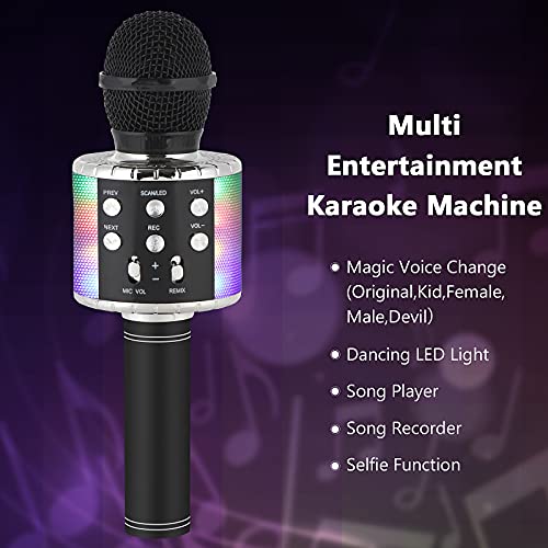 Karaoke Microphone for Kids Singing,5 in 1 Wireless Bluetooth Microphone with LED Lights Karaoke Machine Portable Mic Speaker Player Recorder for Home Party Birthday Black | The Storepaperoomates Retail Market - Fast Affordable Shopping