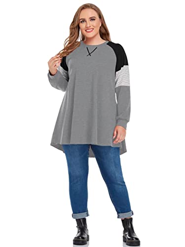 JollieLovin Crewneck Lightweight Sweatshirts for Women Plus Size Color Block Pullover Tops Long Sleeve Raglan Shirt HeatherGray 3X | The Storepaperoomates Retail Market - Fast Affordable Shopping