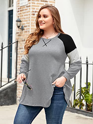 JollieLovin Crewneck Lightweight Sweatshirts for Women Plus Size Color Block Pullover Tops Long Sleeve Raglan Shirt HeatherGray 3X | The Storepaperoomates Retail Market - Fast Affordable Shopping