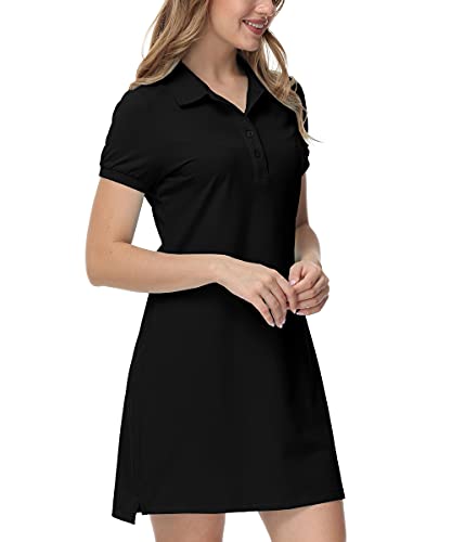 JINSHI Women’s Golf Dress Quick Dry Short Sleeve Polo Dress Tennis/Workout/Sport Dress Black XX-Large | The Storepaperoomates Retail Market - Fast Affordable Shopping