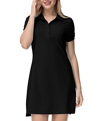 JINSHI Women’s Golf Dress Quick Dry Short Sleeve Polo Dress Tennis/Workout/Sport Dress Black XX-Large | The Storepaperoomates Retail Market - Fast Affordable Shopping