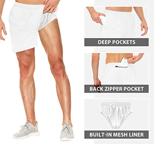 Cakulo Men’s 5 Inch Running Tennis Shorts Quick Dry Athletic Workout Active Gym Training Soccer Shorts with Pockets Liner White 2XL | The Storepaperoomates Retail Market - Fast Affordable Shopping